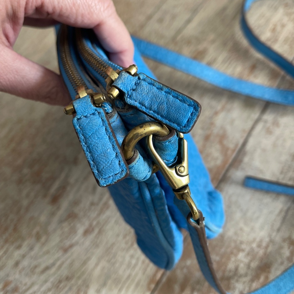 Fossil Memoir Pebbled Leather Sky Blue Crossbody Bag Turquoise Purse Coastal - Picture 10 of 16